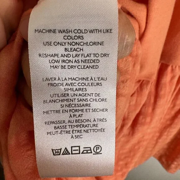 Pilcro Anthropologie Babydoll Top Women’s Sz M Flutter Orange Cotton Viscose - Picture 5 of 10